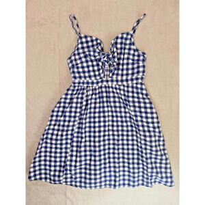 Old Navy Women's Size M Dress Blue Sleeveless Shepard's Plaid Gingham Cottage